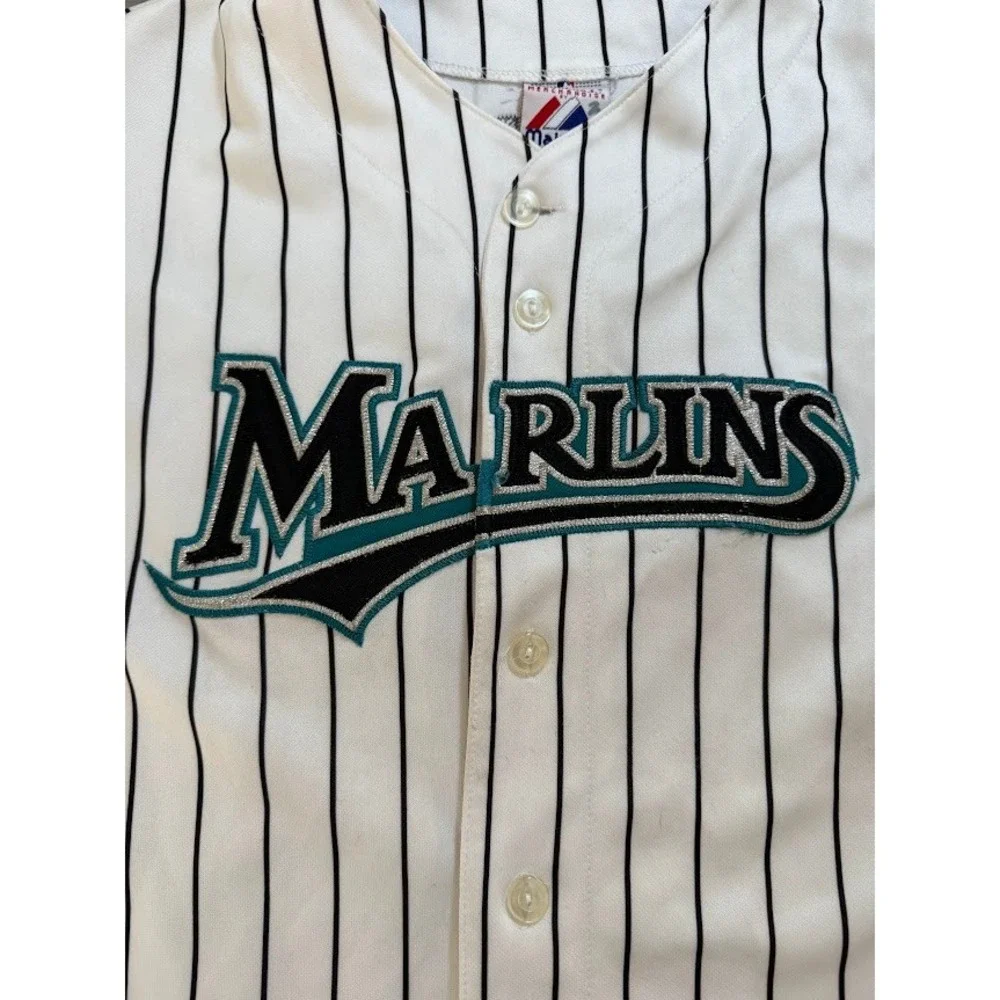 Vintage Majestic Marlins Ramirez #2‎ Baseball Jersey Pinstripe White Boys Size L